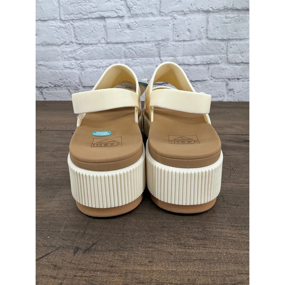 Reef Water Vista Higher Platform Sandals Women 10 Cloud White Tan Comfort NEW